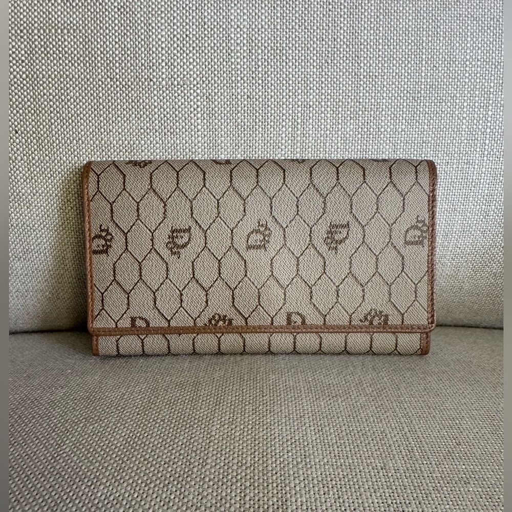 Dior Flap Long Wallet Honeycomb Canvas.